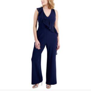 Connected Petite Ruffled Jumpsuit - Navy